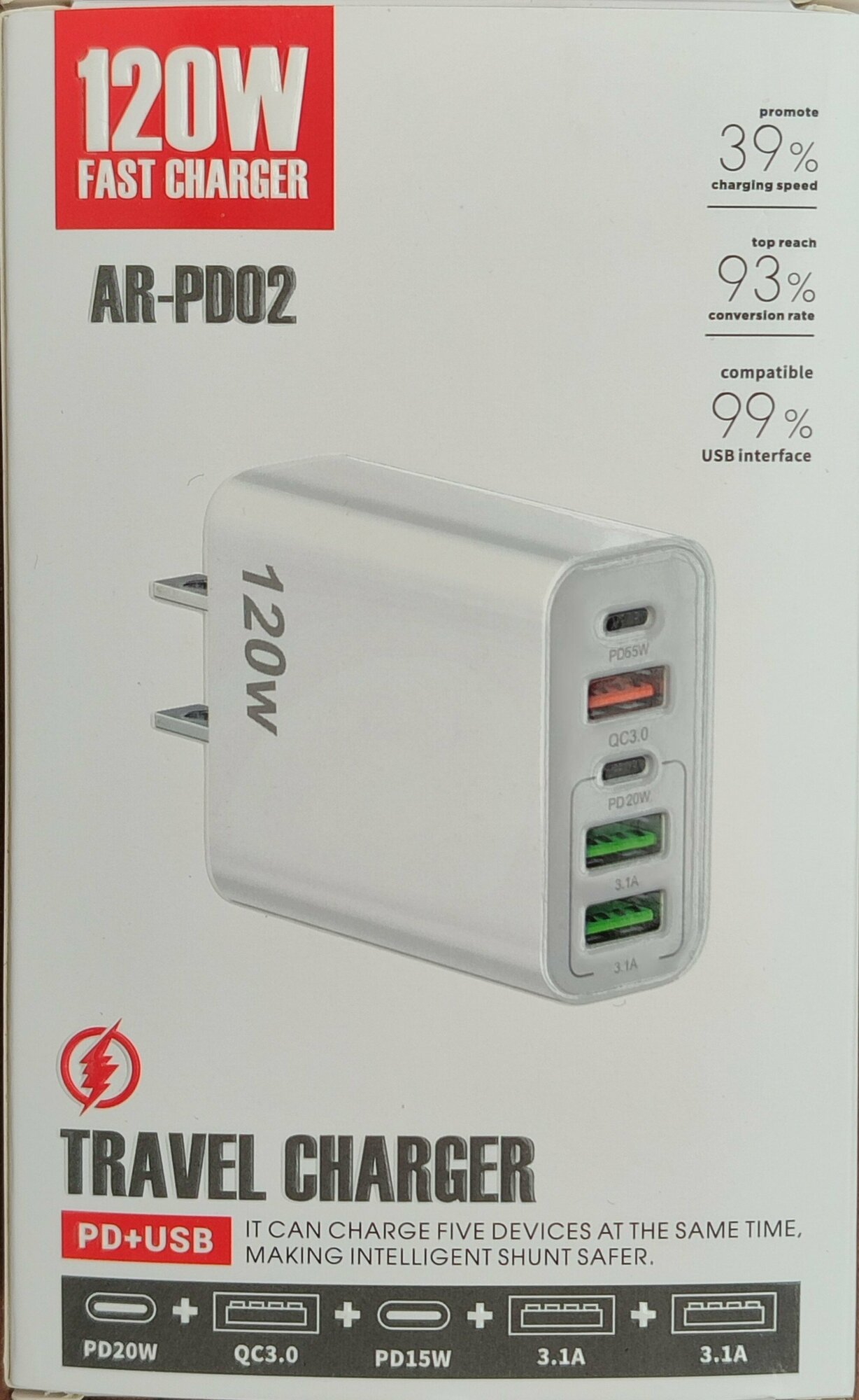 Быстрая зарядка 120W, блок питания на 5 портов, сетевой адаптер — фото 6