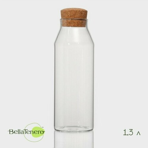 BellaTenero Банка стеклянная для сыпучих продуктов с пробковой крышкой BellaTenero «Эко», 1,3 л, 9×25 см
