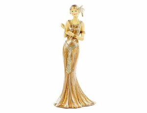Фото Декоративная статуэтка гэтсби-шик: дама В длинных бусах, полистоун, золотой, 23 см, Goodwill MC 36404