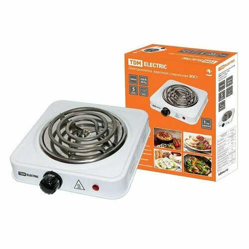 Плитка электрическая настольная одноконфорочная белая спираль 22067225 мм 230 В 1 кВт шнур 08 м 125000₽