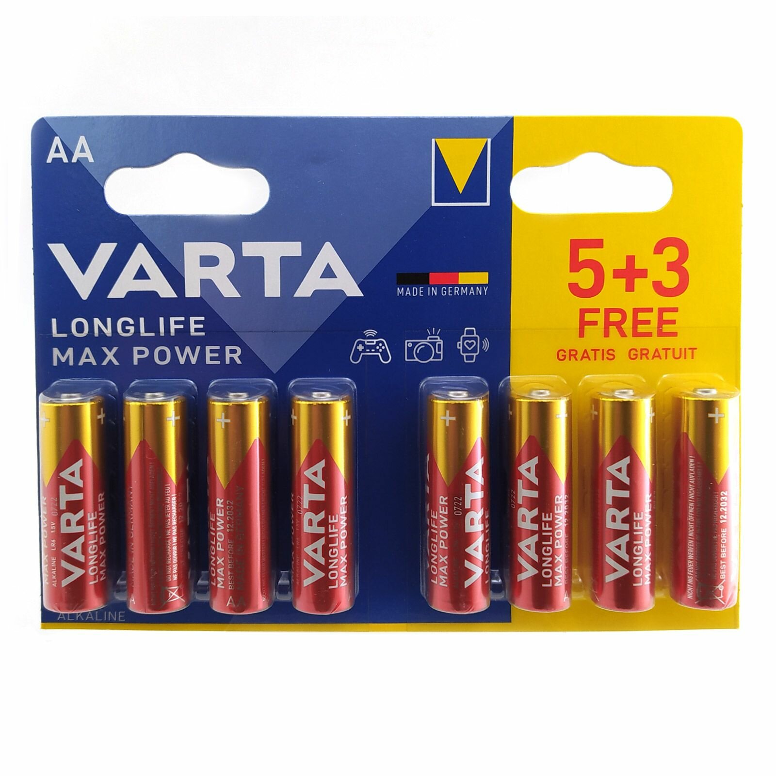 Батарейка (16шт) щелочная VARTA LR6 AA LongLife Max Power 1.5В (5+3)*2