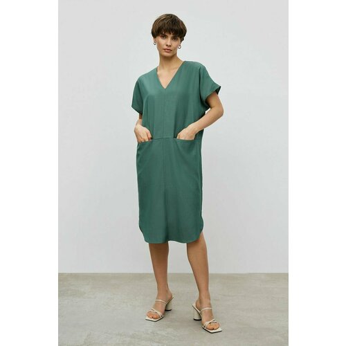 фото Платье baon, повседневное, классическое, прямой силуэт, до колена, карманы, размер 42, зеленый