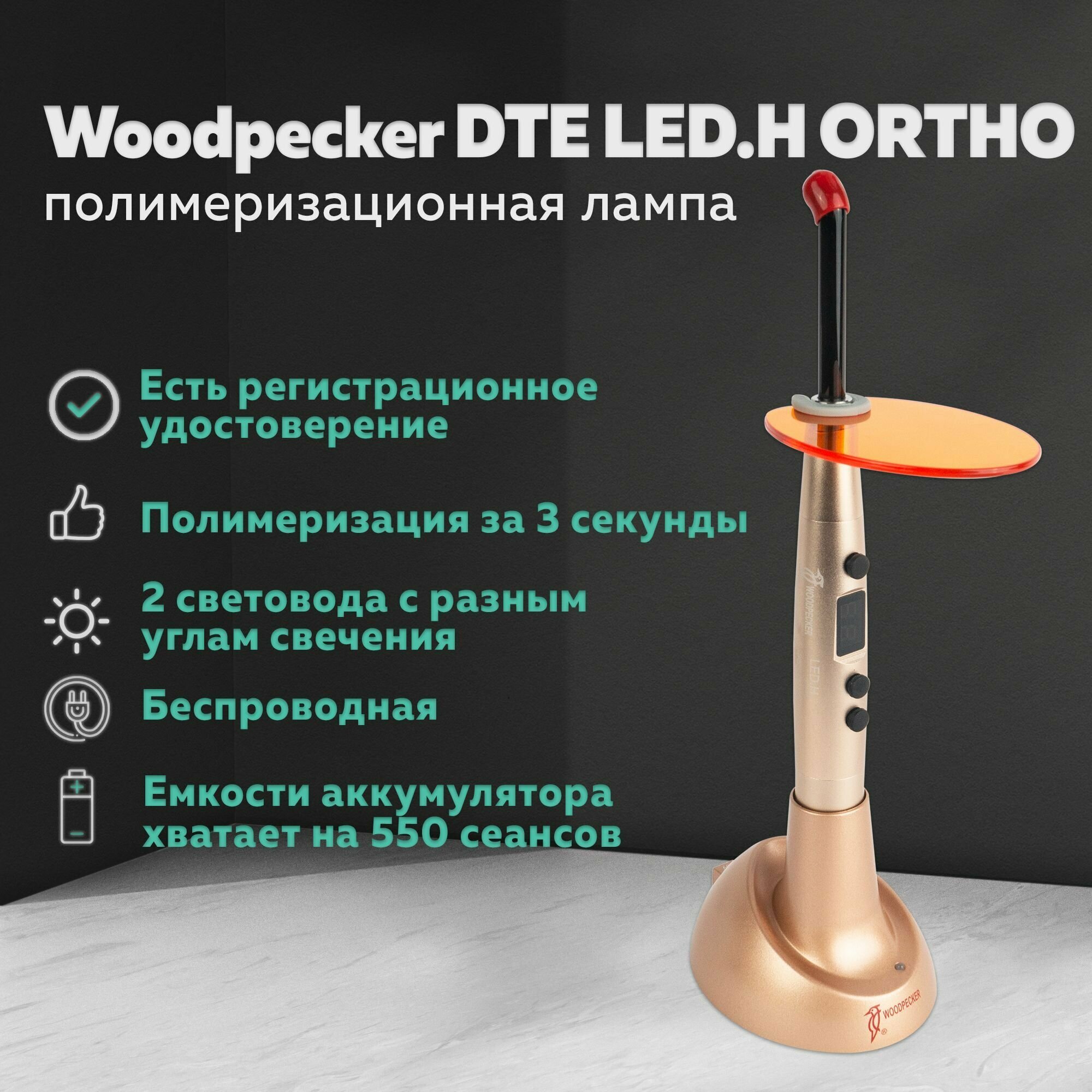 Woodpecker DTE LED.H ORTHO - стоматологическая полимеризационная светодиодная лампа (беспроводная)