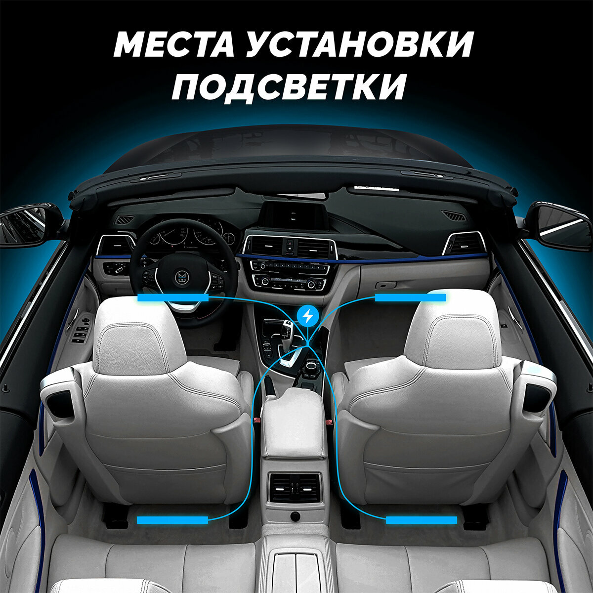 Светодиодная подсветка салона и зоны ног автомобиля 4 модуля 36 LED синяя — фото 7