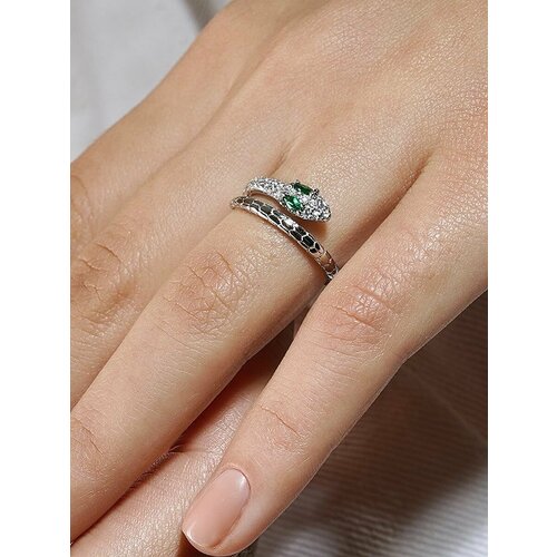 Перстень SKAZKA Natali Romanovoi разъемное змейка, серебро, 925 проба, родирование, фианит, размер 17, серебряный, зеленый