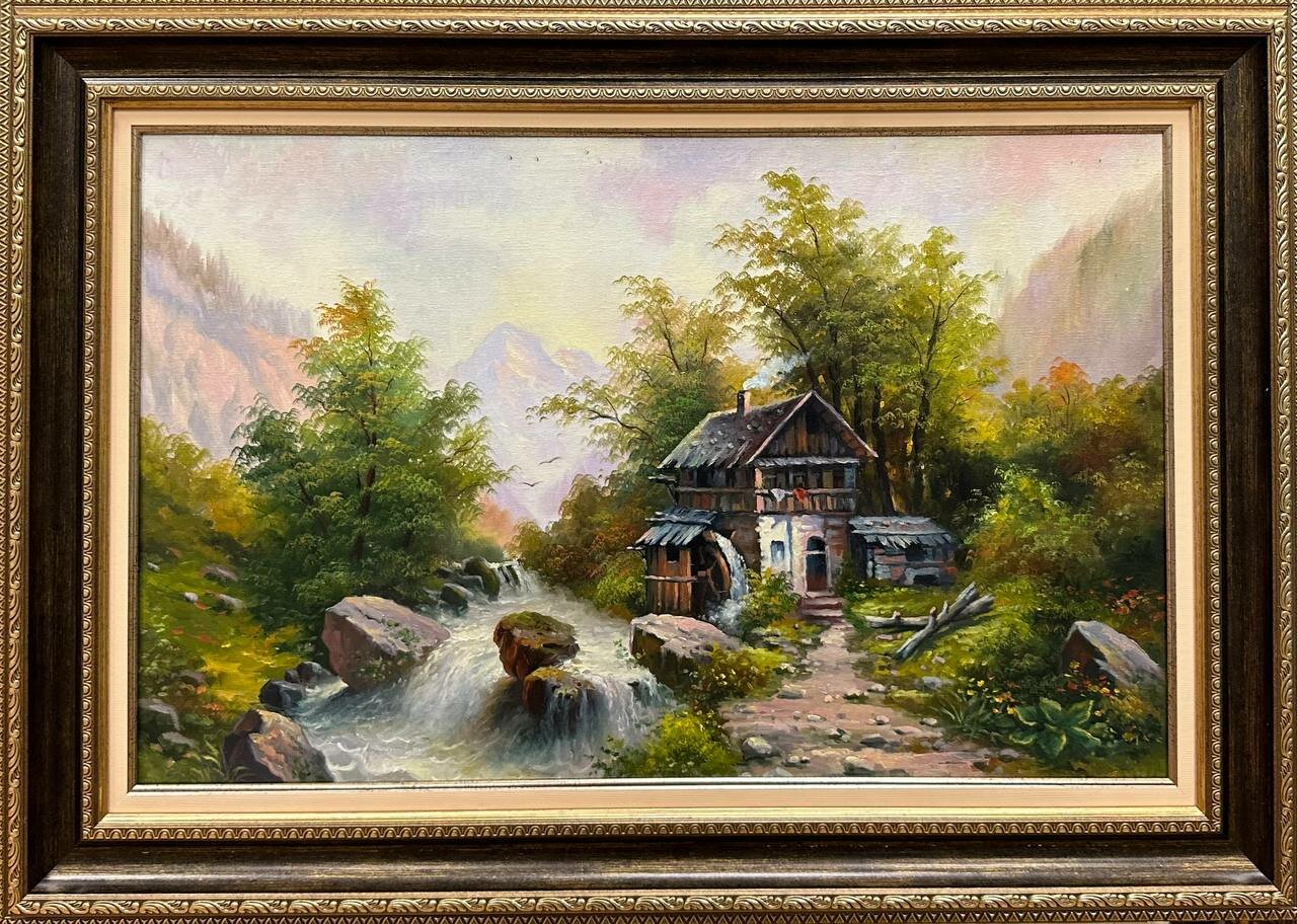 Картина маслом, голландский пейзаж "Пейзаж с мельницей" 1