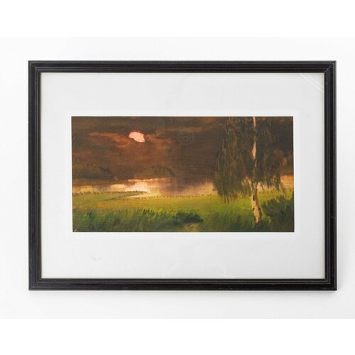 Картина Ночной пейзаж с берёзой в застеклённой раме название условное 12610₽