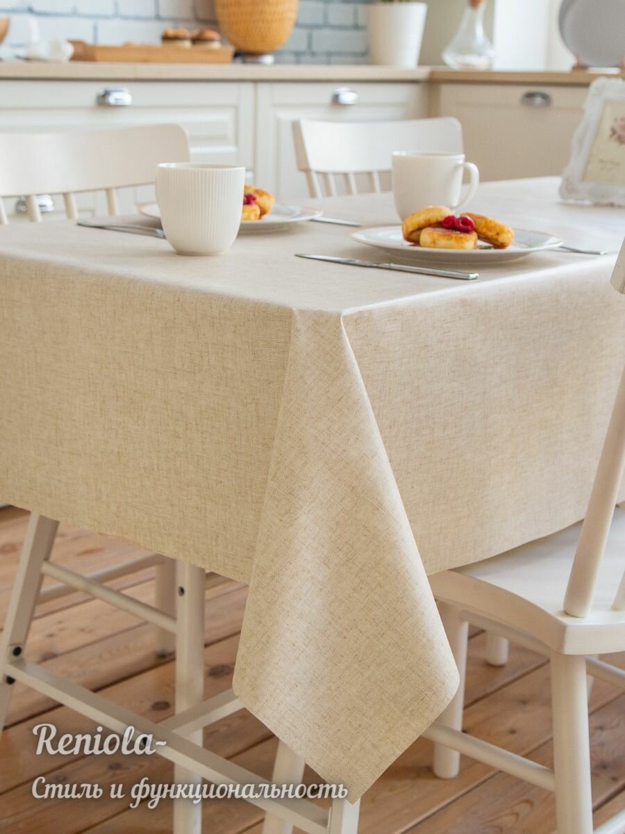 Скатерть "Reniola", ПВХ, тканевая основа, водонепроницаемая, льняная, 140 см x 180 см — фото 1