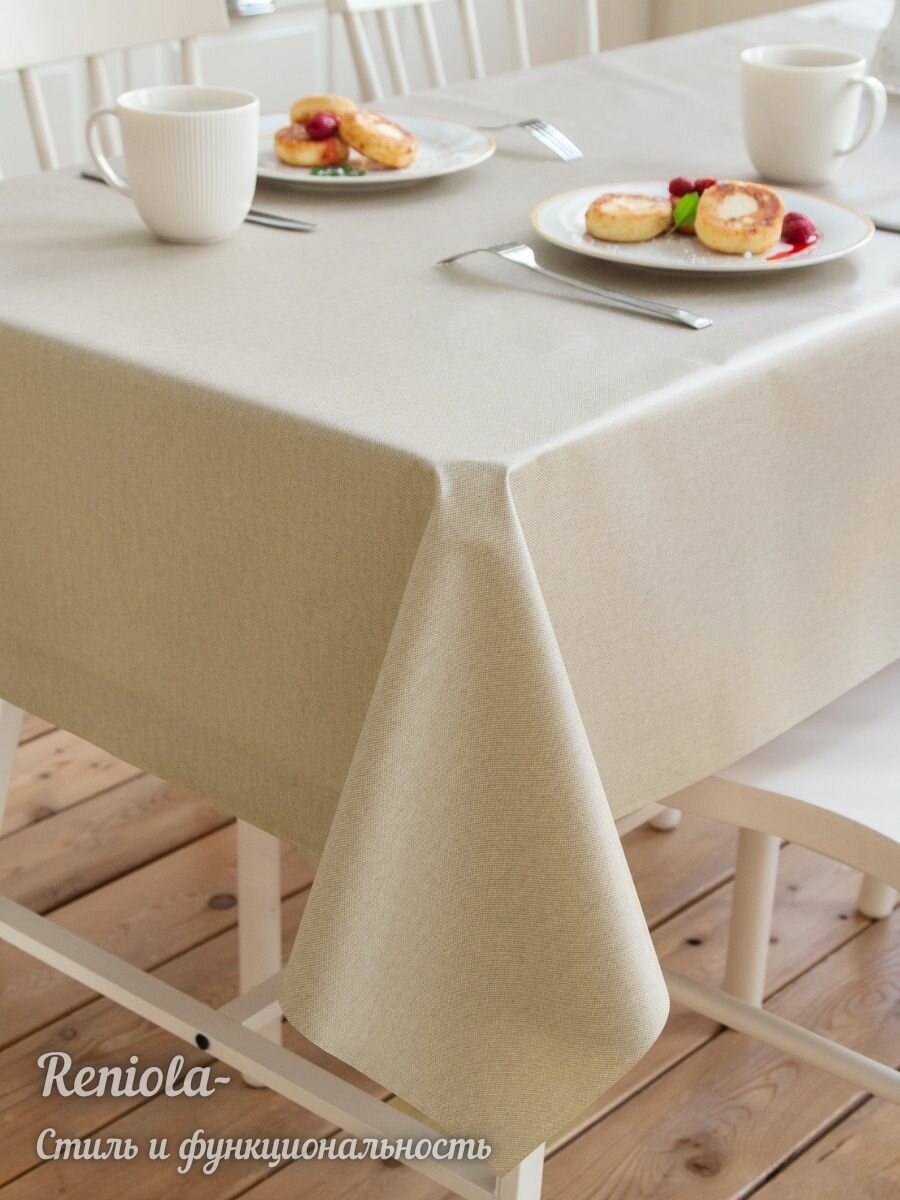 Скатерть на стол Reniola, ПВХ, водонепроницаемая, бежевая, 140x180см — фото 1