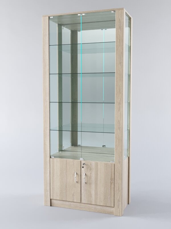 Витрина "модерн" №5 (с дверками, задняя стенка - зеркало), Дуб Сонома 90 x 45 x 210 см