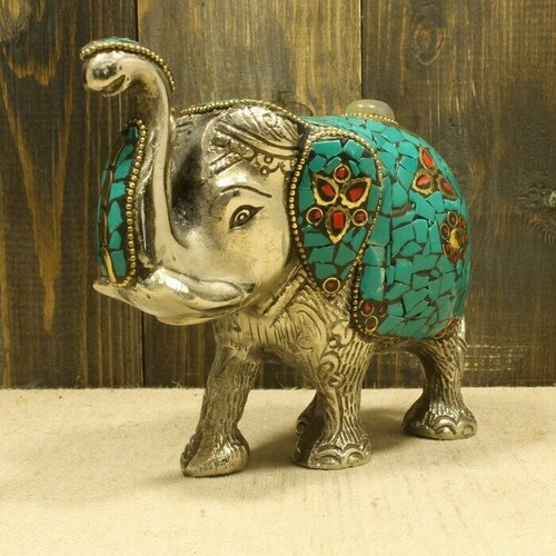 Слон металл с инкрустацией зеленый #3