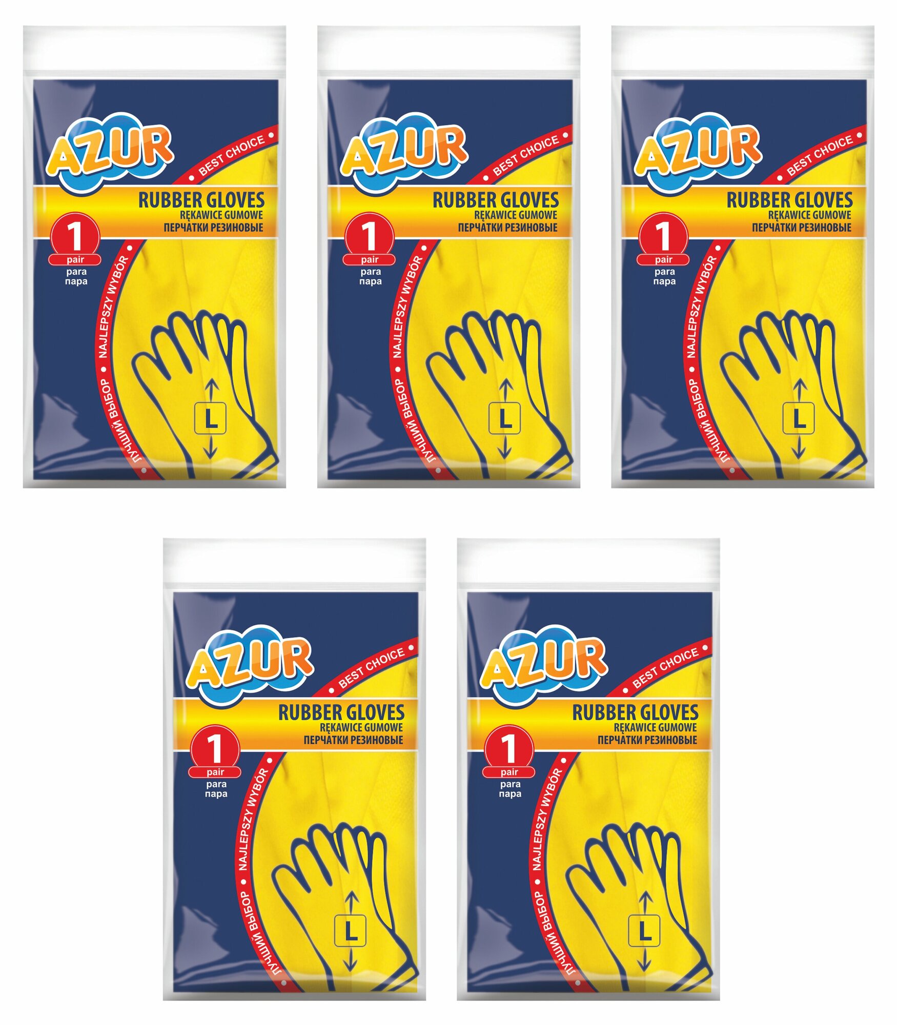 AZUR Перчатки резиновые Центи (L) (5 упаковок в наборе)