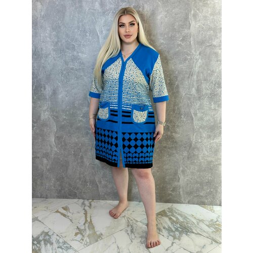 фото Халат , размер 4xl, черный, голубой luno