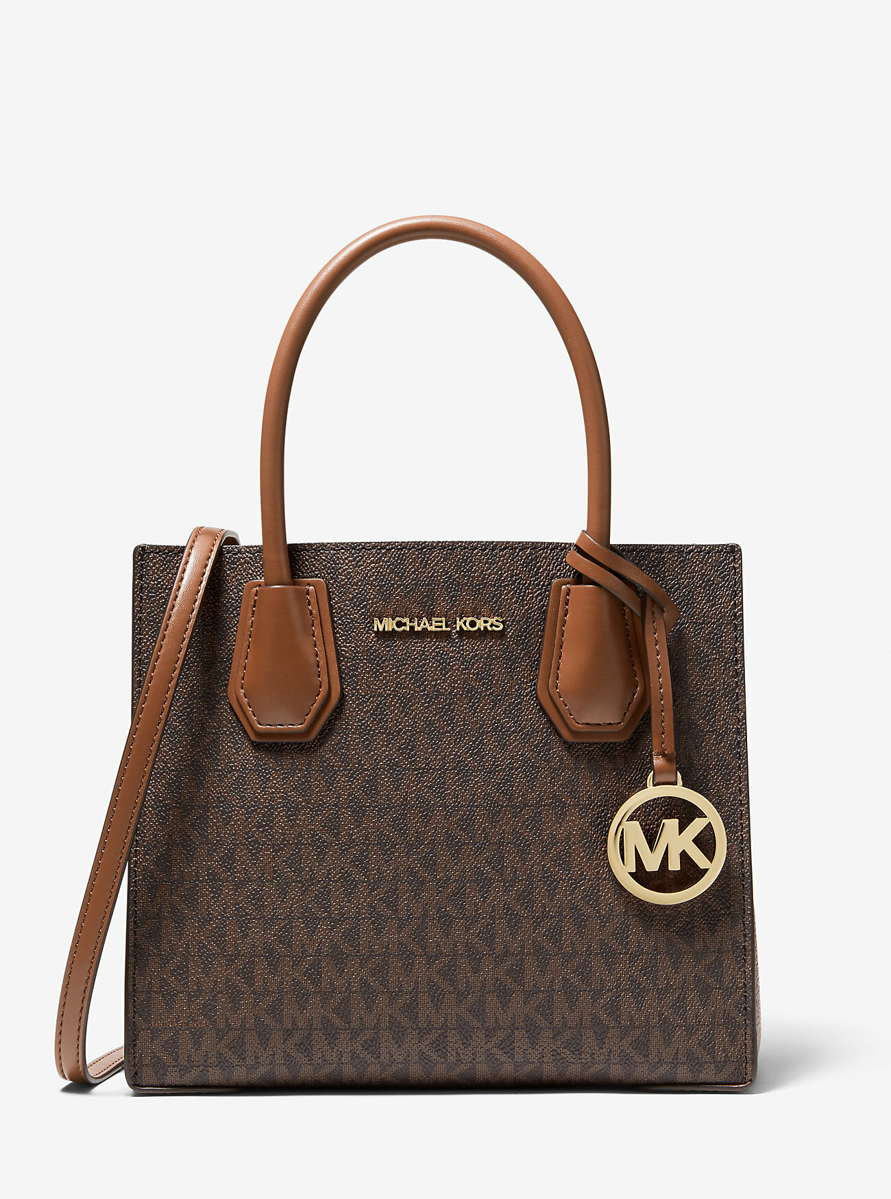 Сумка кросс-боди MICHAEL KORS Женская классическая сумка из оригинального материала "Canvas" c лого Michael Kors Logo Mercer Medium Logo and Leather Accordion Crossbody Bag Brown Gold 35S1GM9M2B