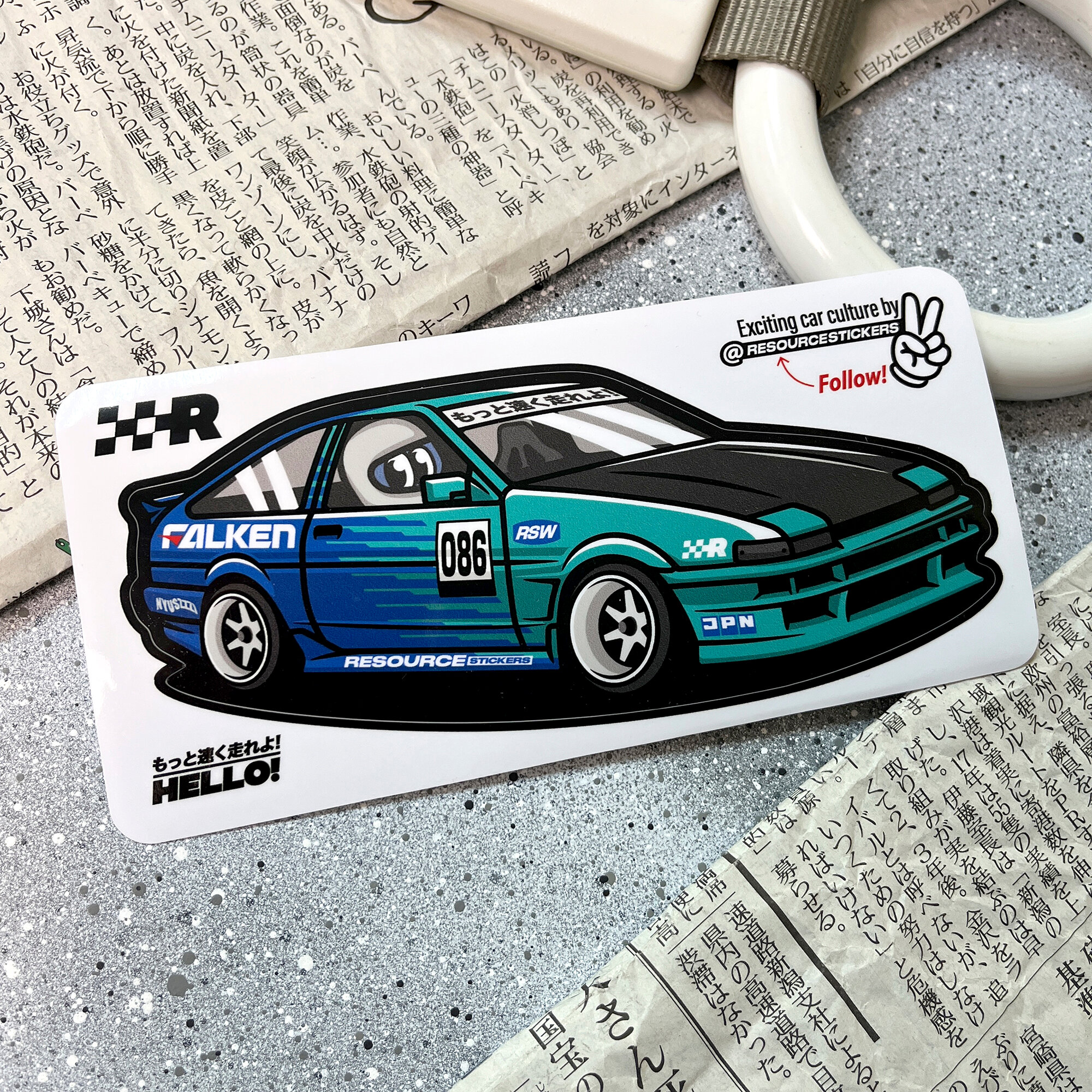 Виниловая наклейка машинка Toyota AE86 Falken, JDM 14.5х6