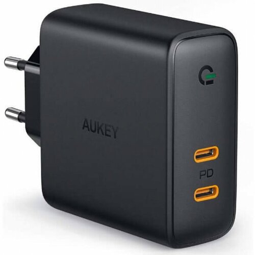 сетевое зарядное устройство aukey omnia duo pd 65w 2xusb c pa b4 black Сетевое зарядное устройство Aukey Focus Duo PD (PA-D5) USB-C 63W Black