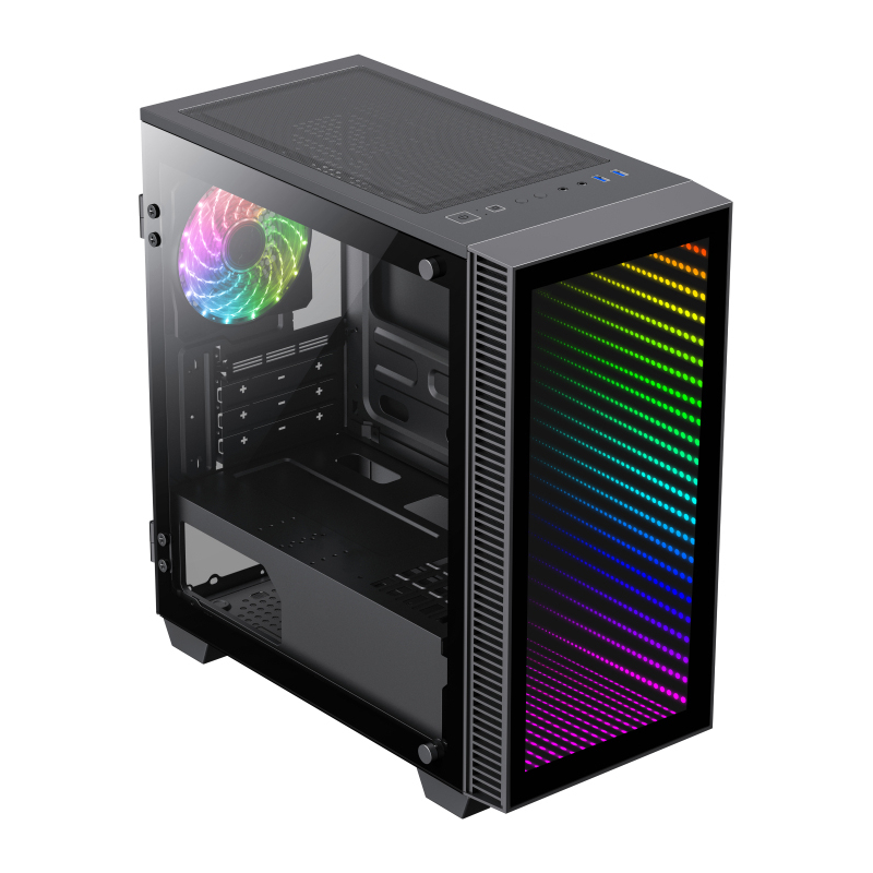 GameMax Компьютерный корпус без блока питания mATX/ Gamemax Mini Abyss mATX case black w/o PSU w/2xUSB30 w/1x12cm ARGB rear fan (FN-12Rainbow-M)