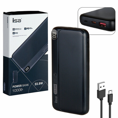 Внешний аккумулятор ISA PB-005 10000 mah, черный внешний аккумулятор pb 7 10000 mah черный isa