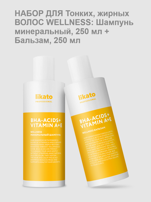 Likato набор для Тонких, жирных волос WELLNESS: Шампунь минеральный, 250 мл + Бальзам, 250 мл