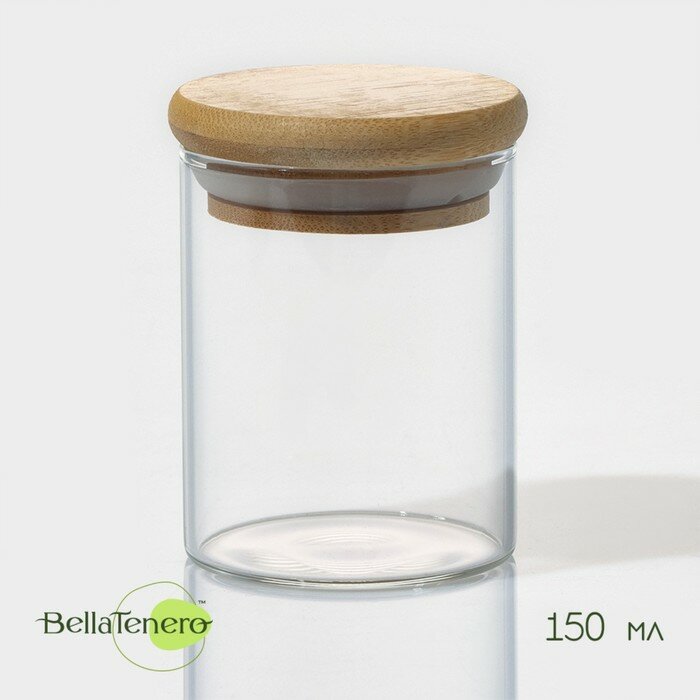 Баночка стеклянная для специй с бамбуковой крышкой BellaTenero «Эко», 150 мл, 5,5×7 см (арт. 9292700)