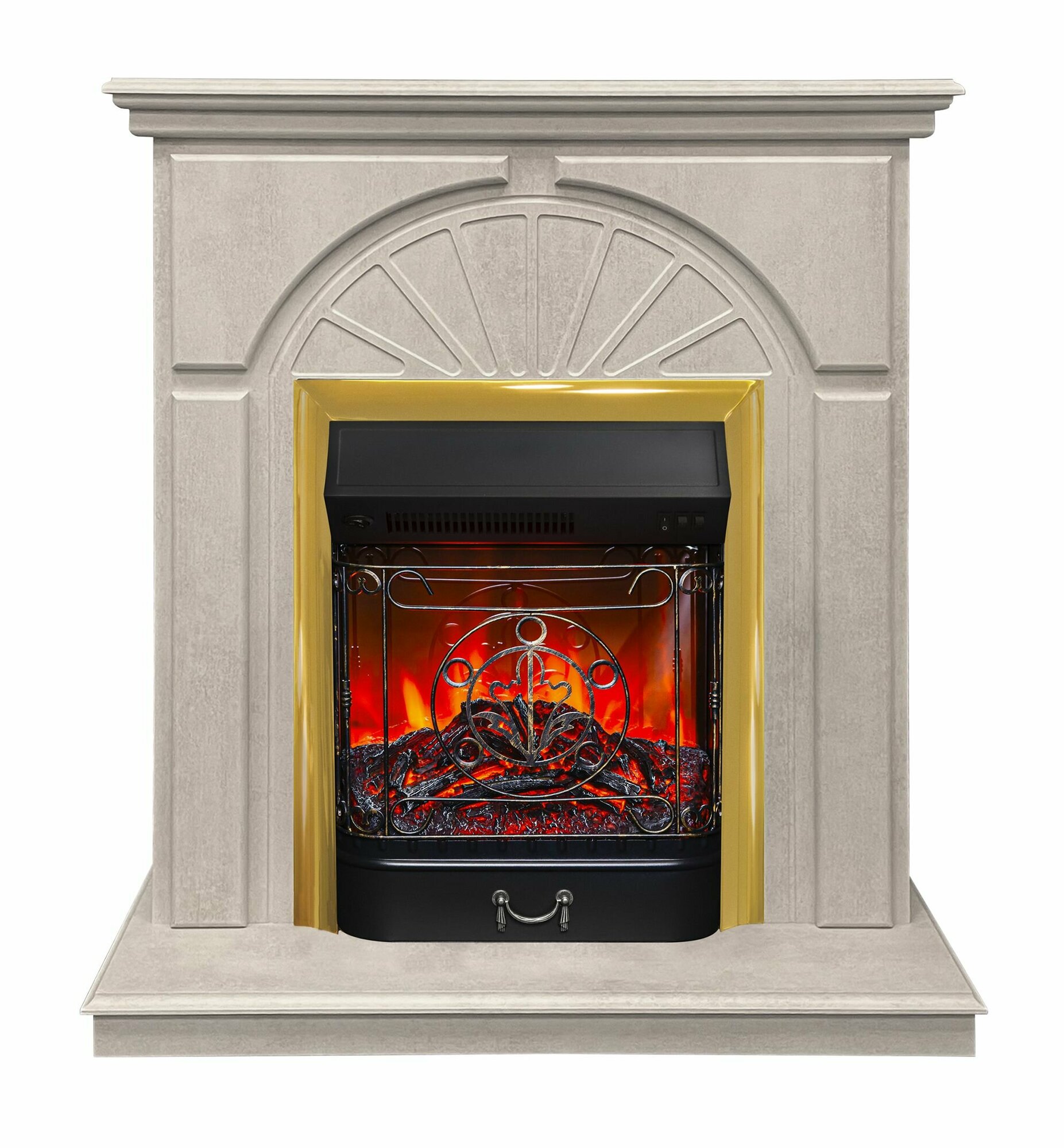 фото Элетрокамин VESTA STD WT-F715 с очагом FOBOS LUX золотой без пульта ДУ