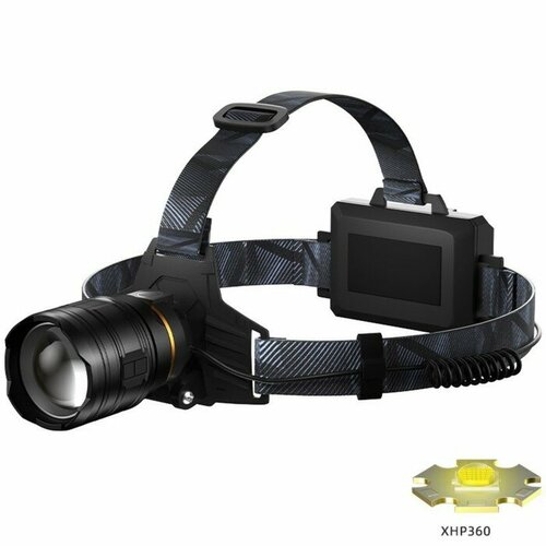 фото Фонарь налобный аккумуляторный 30 вт, 2200 мач, ipx5, 5 режимов, дальность 500 м mikimarket
