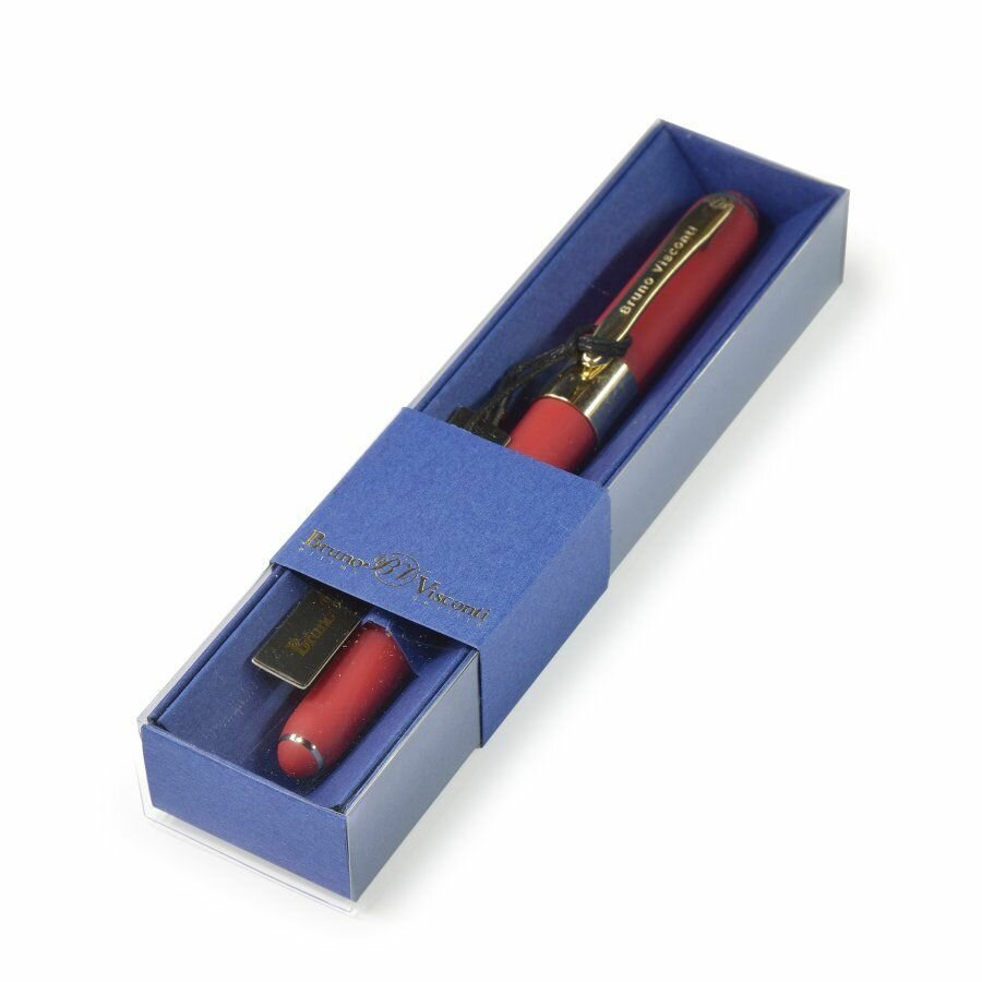 Ручка шариковая подарочная Bruno Visconti "Monaco", корпус красного цвета, в картонном синем футляре