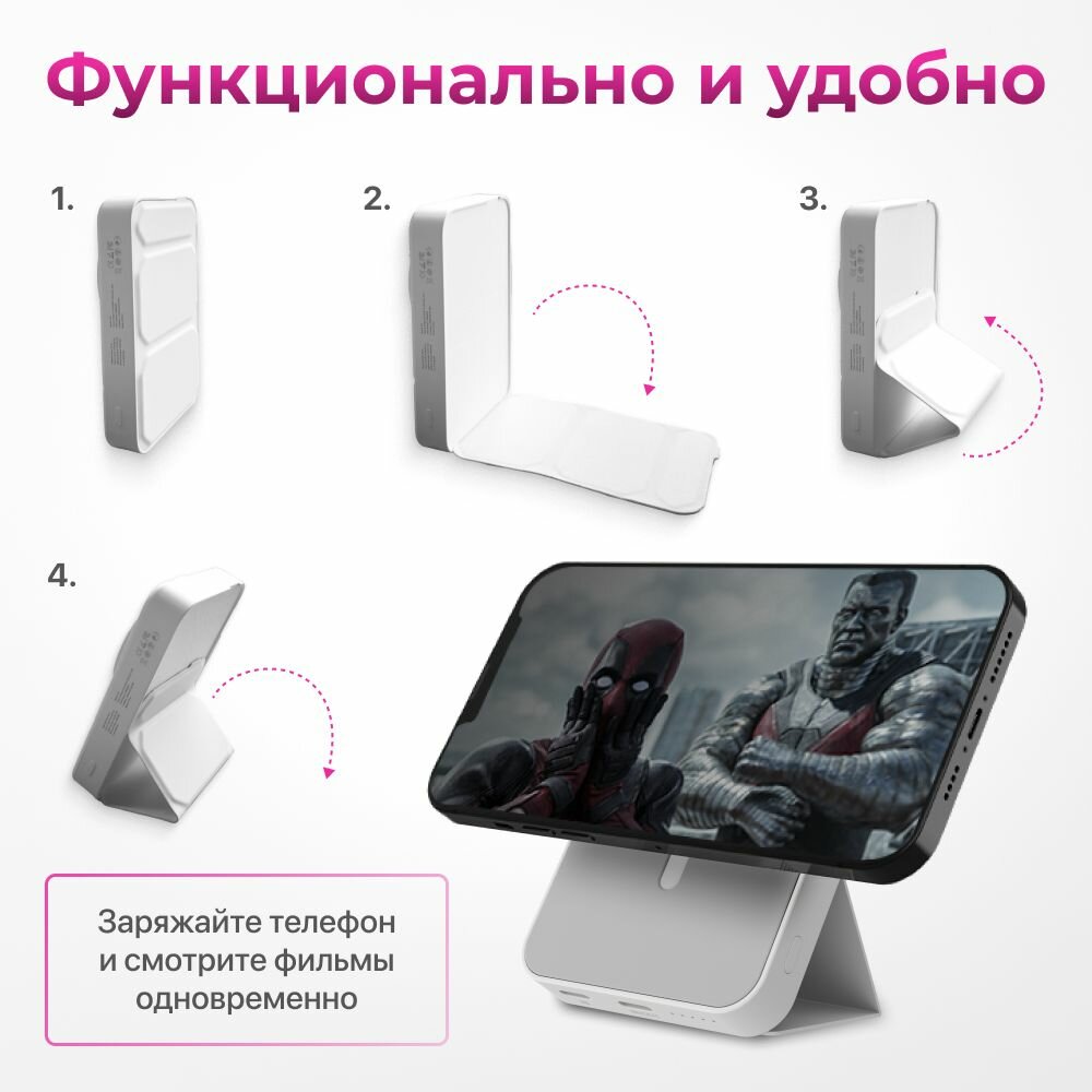 Магнитный повербанк 5000 Wireless Power Bank с быстрой беспроводной зарядкой для Айфона / iPhone 12, 13, 14, 15