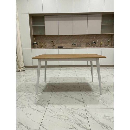 Стол обеденный нераскладной из массива и шпона дуба 140х80 натуральный/белый