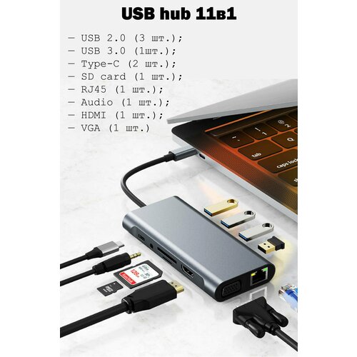 USB-разветвитель, usb-хаб 11-в-1.