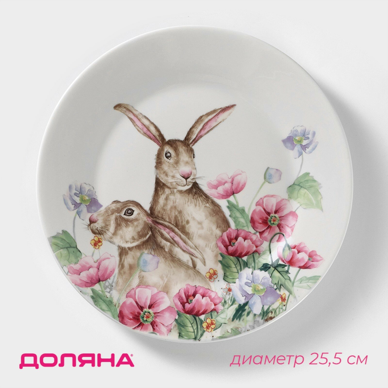 фото Тарелка фарфоровая обеденная Доляна «Зайка», d=25,5 смцвет белый