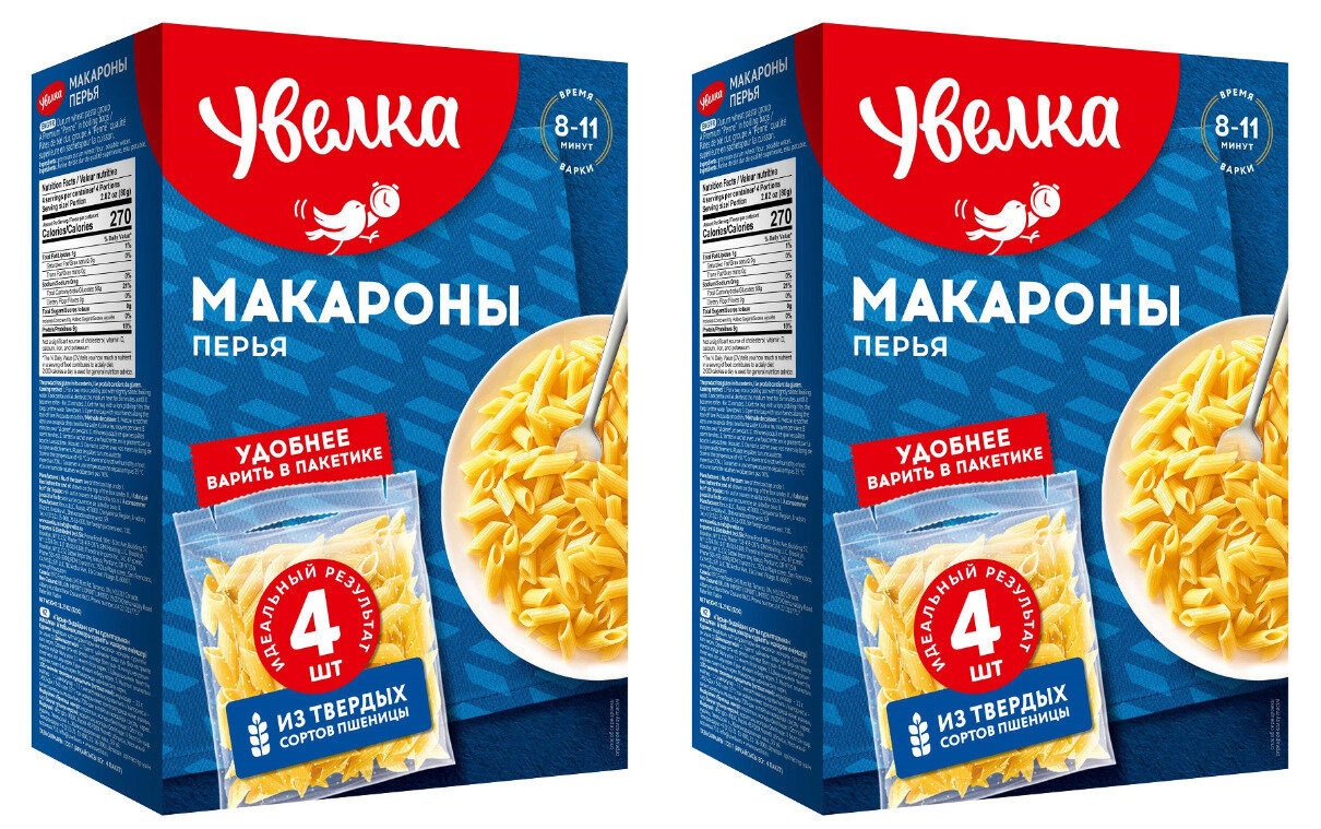 Увелка Макароны Перья, 4 пакетика, 320 г, 2 уп