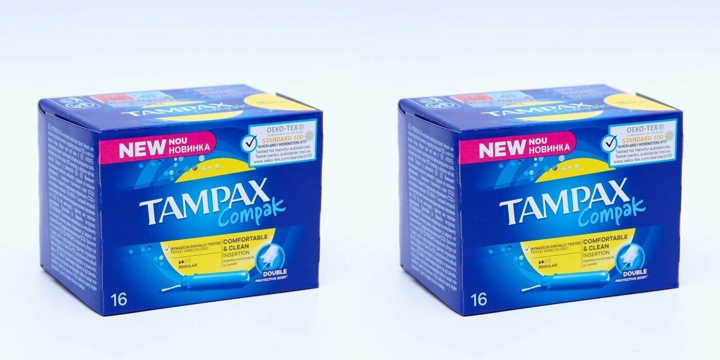 Tampax Тампоны Compak Pearl Женские гигиенические с аппликатором Regular Duo, 16 шт/уп, 2 уп