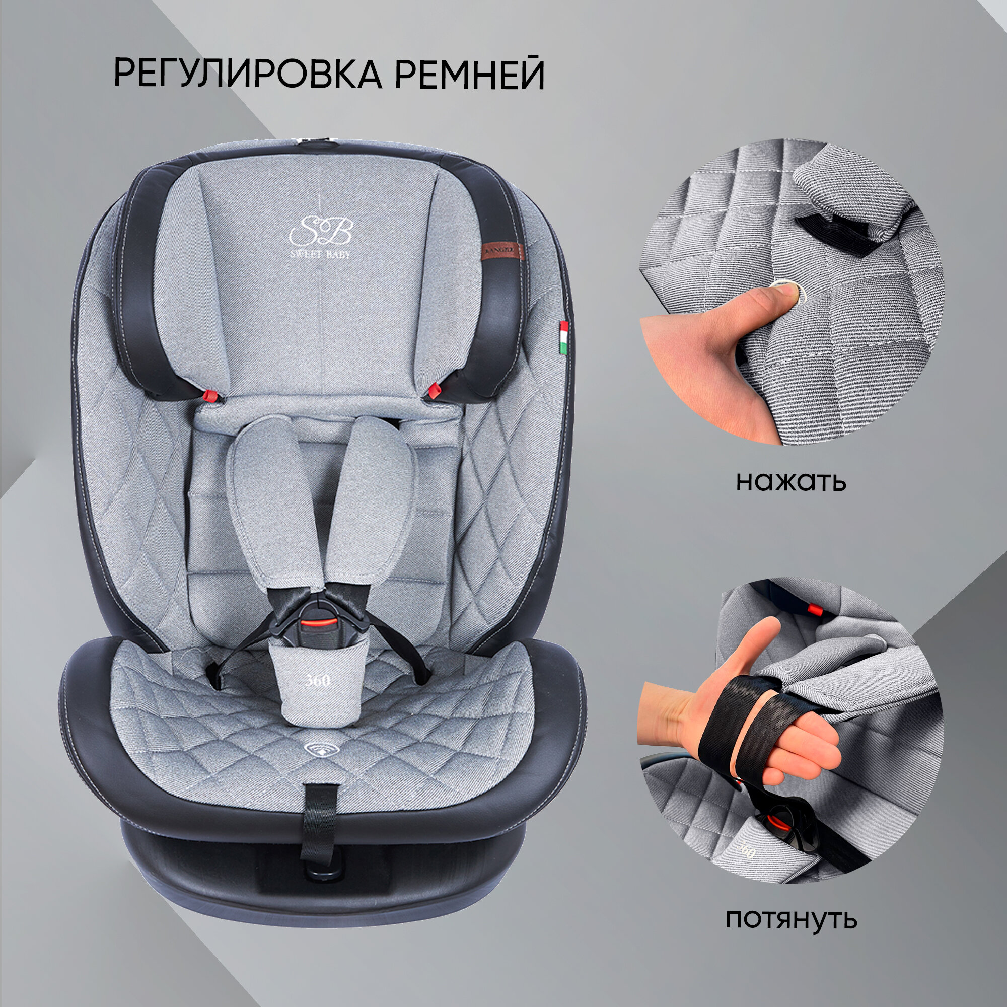 Автокресло поворотное группа 0123 (0-36) Sweet Baby Ranger 360 Isofix Gray