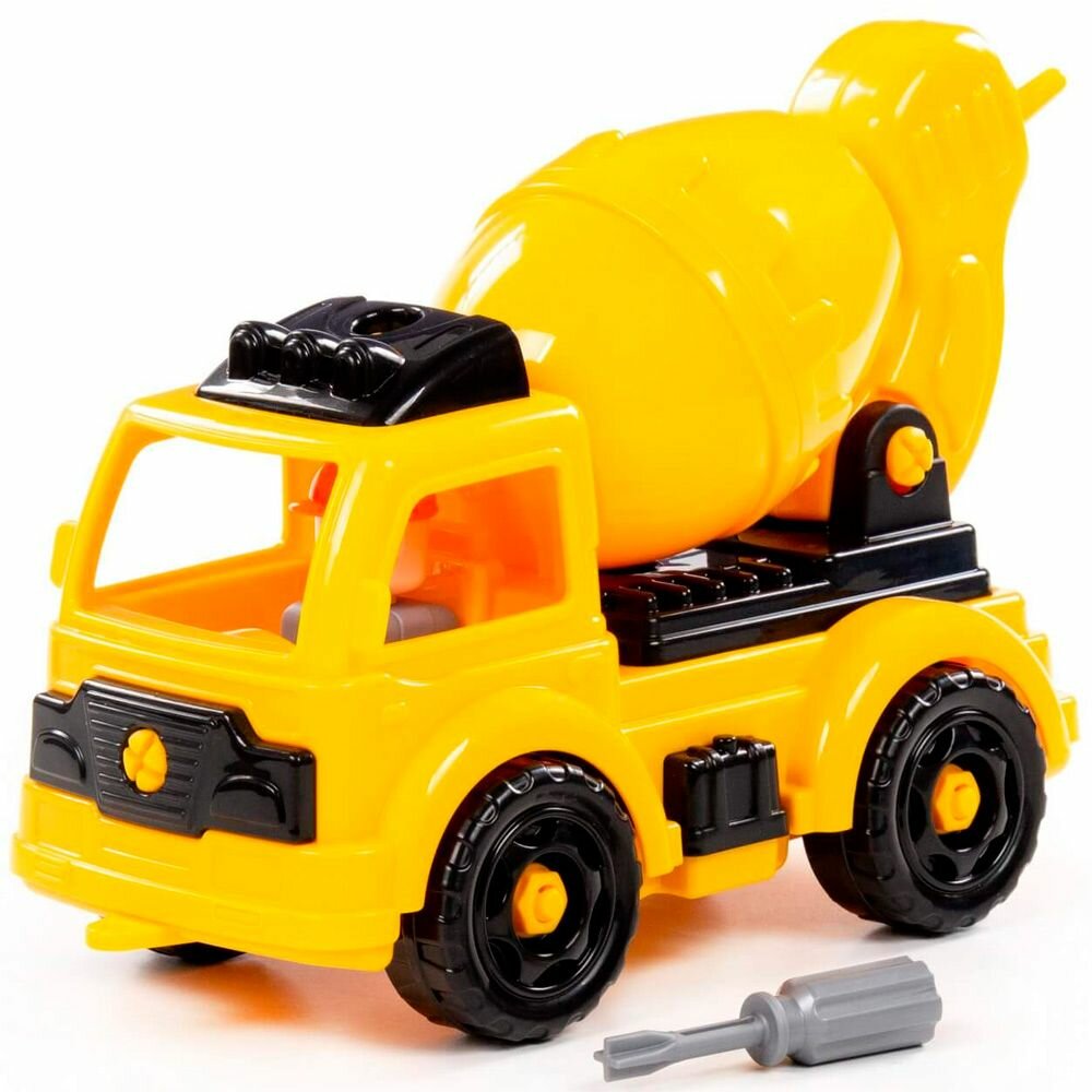 фото Конструктор-транспорт Автомобиль-бетоновоз 27 эл. жёлто-чёрный в кор. 43242
