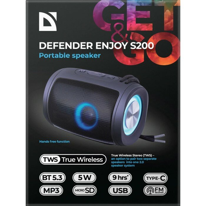 Акустическая система ENJOY S200 LIGHT/BT/FM USB/TF/1200 MAH 65200 DEFENDER - фото №3