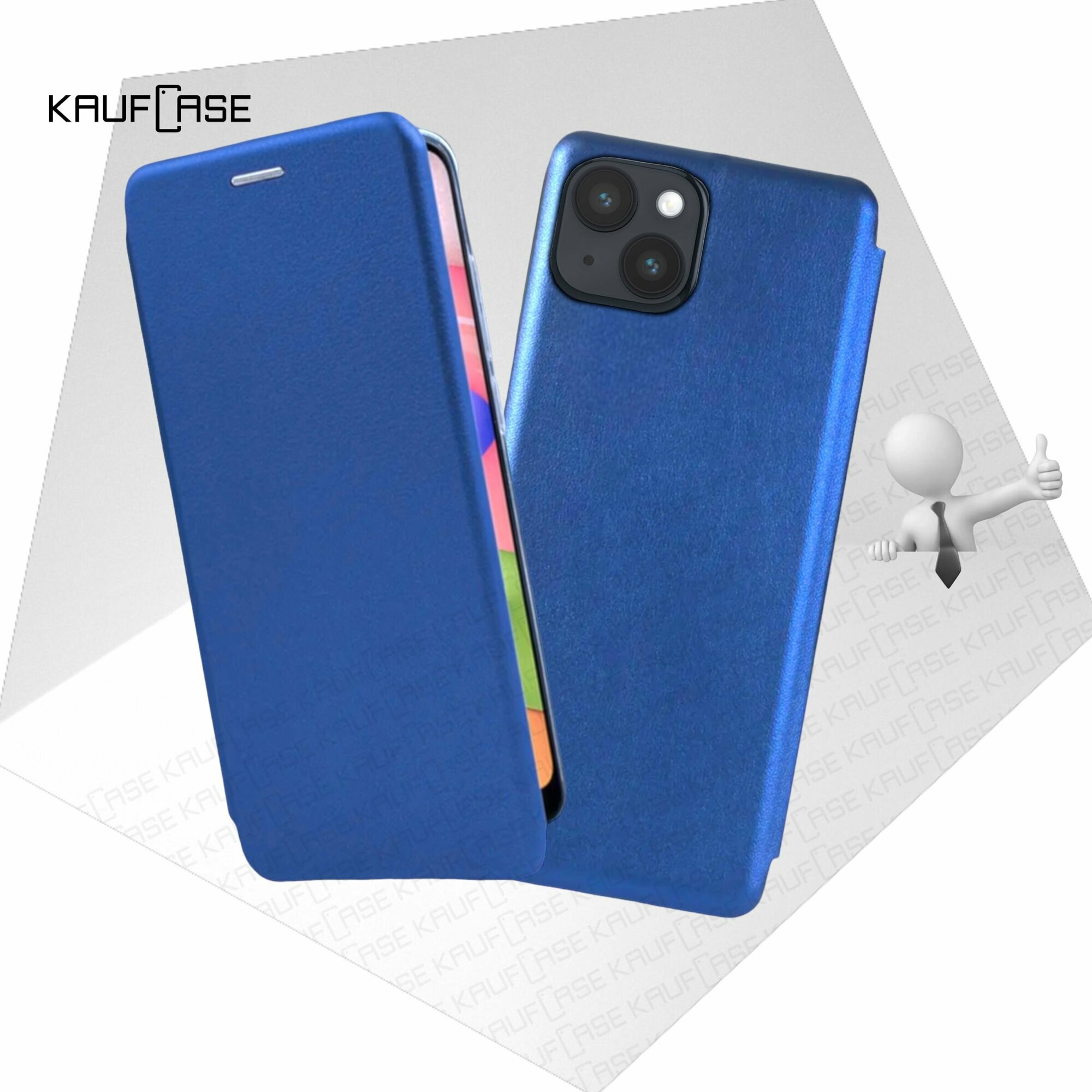 Чехол книжка KaufCase для телефона Apple iPhone 15 Plus (6.7"), синий. Трансфомер