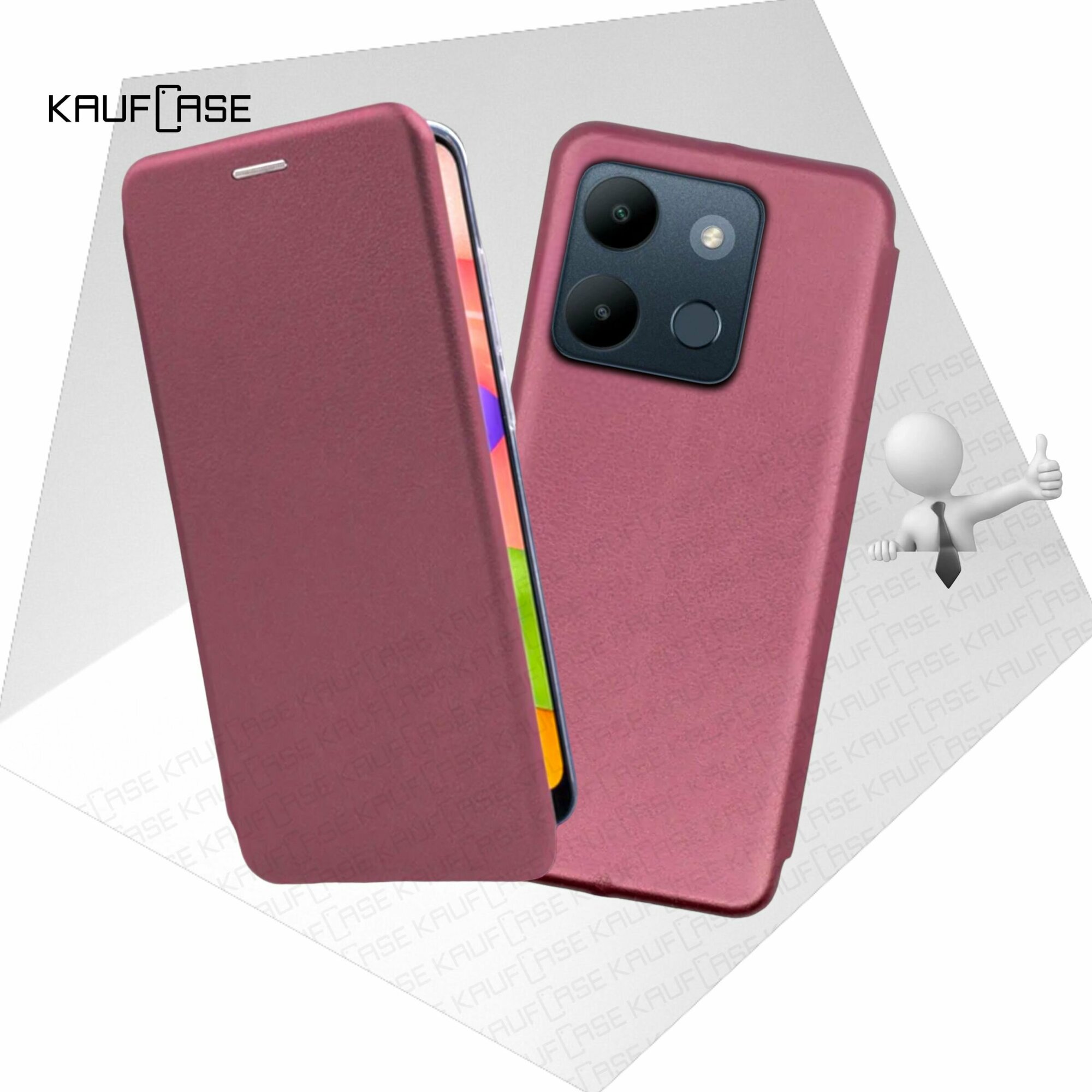 Чехол книжка KaufCase для телефона Infinix Smart 7 (X6515) (6.6"), бордовый. Трансфомер