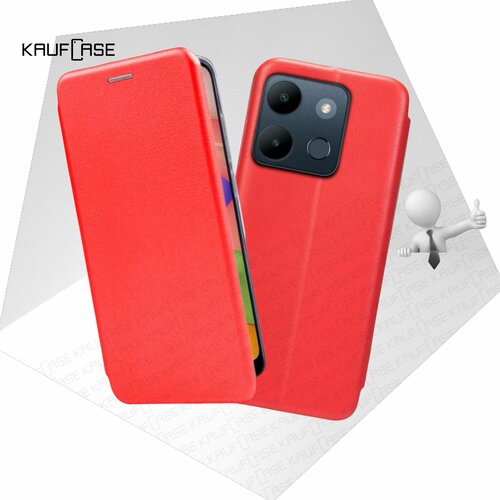 Чехол книжка KaufCase для телефона Infinix Smart 7 (X6515) (6.6), красный. Трансфомер чехол книжка kaufcase для телефона infinix smart 7 plus x6517 6 6 красный трансфомер