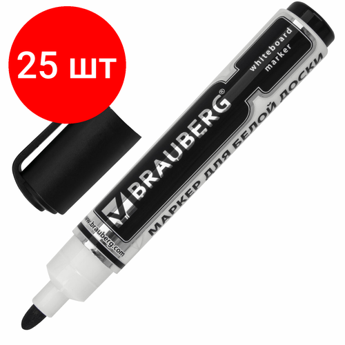 Комплект 25 шт, Маркер стираемый для белой доски черный, BRAUBERG Neo, черный, с клипом, 5 мм, 150487 маркер стираемый для белой доски черный edding 360 1 5 3 мм 10 шт