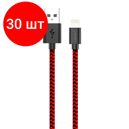 Комплект 30 штук, Кабель USB PERO DC-04 8-pin Lightning, 2А, 1м, Red-black