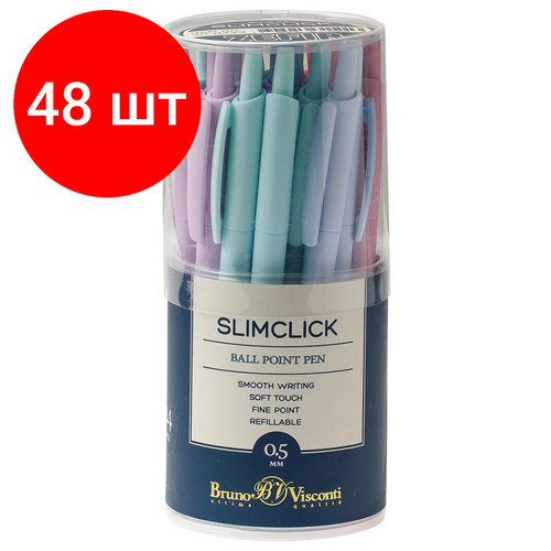 Комплект 48 шт, Ручка шариковая автоматическая BRUNO VISCONTI SlimClick, Zefir, синяя, ассорти, узел 0.5 мм, линия письма 0.3 мм, 20-0229 ручкa brunovisconti шариковая автоматическая 0 5 мм синяя slimclick zefir арт 20 0229