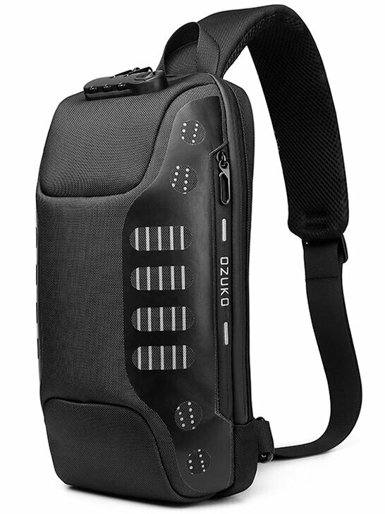 фото Рюкзак-антивор мужской городской через плечо Ozuko небольшой 5л, для планшета 9.7", с USB портом и кодовым замком, черный, влагостойкий, молодежный