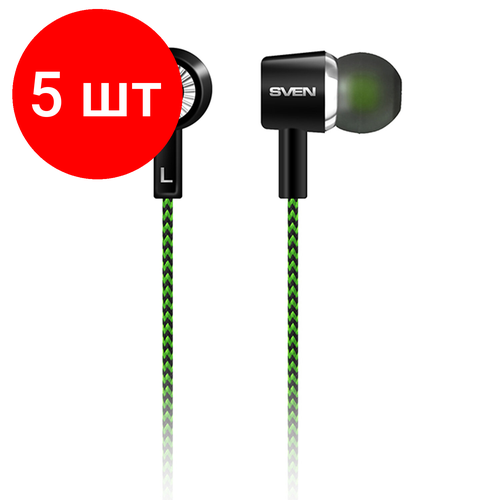 Комплект 5 шт Наушники SVEN E-107 проводные 12 м вкладыши черные с зеленым SV-015404 626000₽