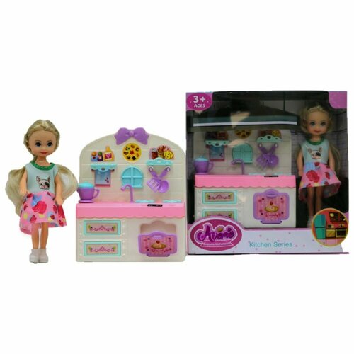 Игровой набор для девочки Кухня с куклой и аксессуарами LR1423 набор кукла на кухне с аксессуарами игрушка набор с куклой кухня для кукол кухня с куклой