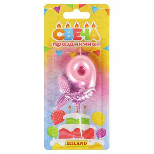 Свеча для торта Цифра 9 русалка розовая. арт. C-7247/РК