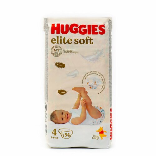 Подгузники Elite Soft 4, (8-14) кг, 54 шт подгузники huggies elite soft 2 mega 4 6 кг 88 шт kimberly clark