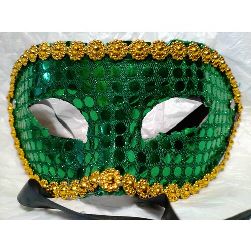 Карнавальная венецианская маска с кружевами . Тёмно-зеленая .