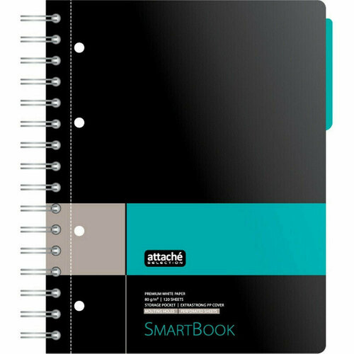 Тетрадь Тетрадь SMARTBOOK А5 120л. клетка, спир, микроп, разд, карм, сер-бирюз