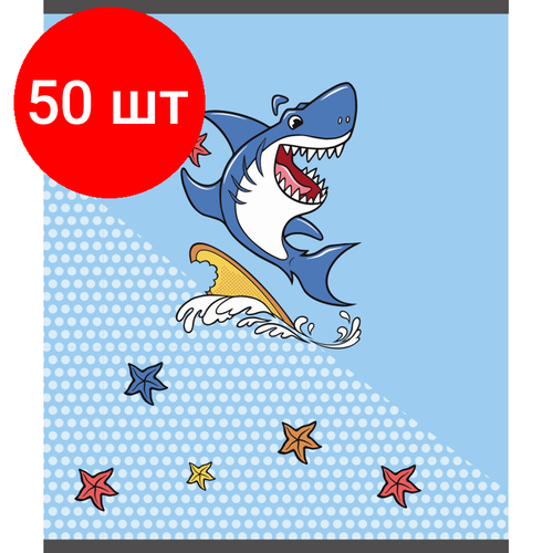 Комплект 50 штук, Тетрадь общая А5 48л №1School Shark, клет, скреп, ВД-лак